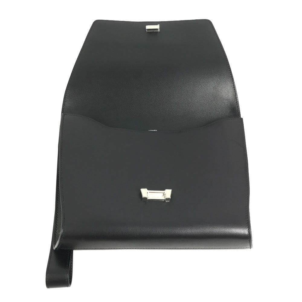 HERMES Novapolis pouch with strap, H logo, flap, clutch bag, Evercolor, unisex, black