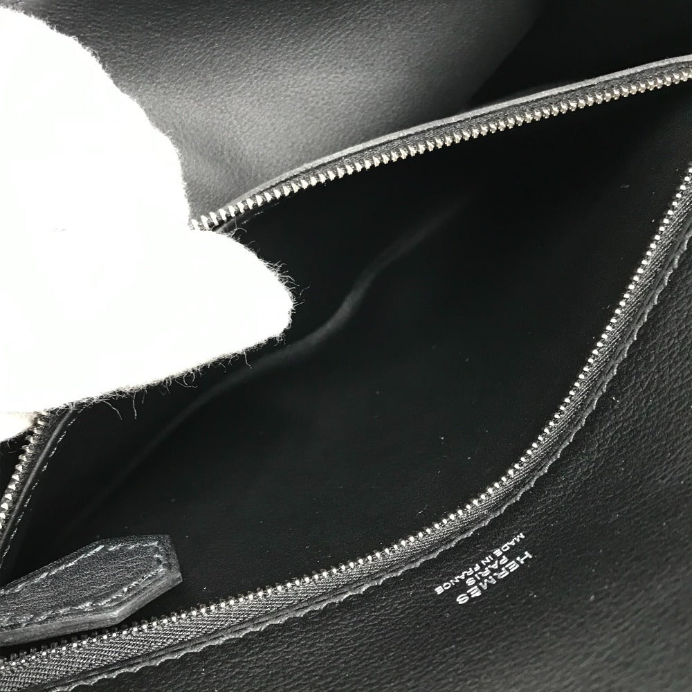 HERMES Novapolis pouch with strap, H logo, flap, clutch bag, Evercolor, unisex, black