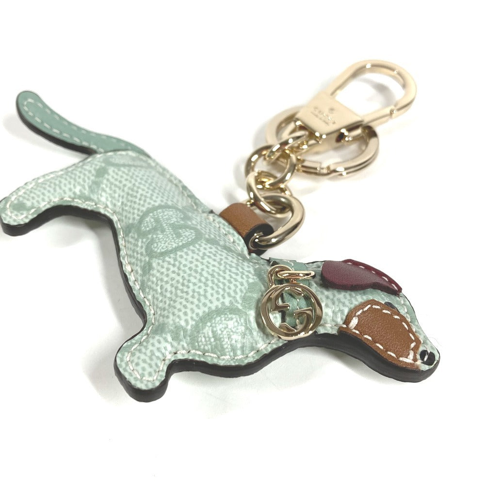 GUCCI 821812 GG Supreme GG Emblem Dog Shape Bag Charm Dog Keychain Bag Charm GG Supreme Canvas Unisex Light Green