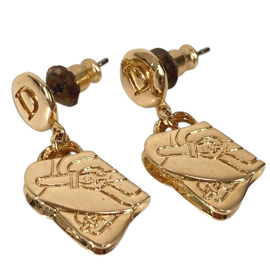 Dior Saddle Bag Logo Accessory Earrings Metal Unisex Gold