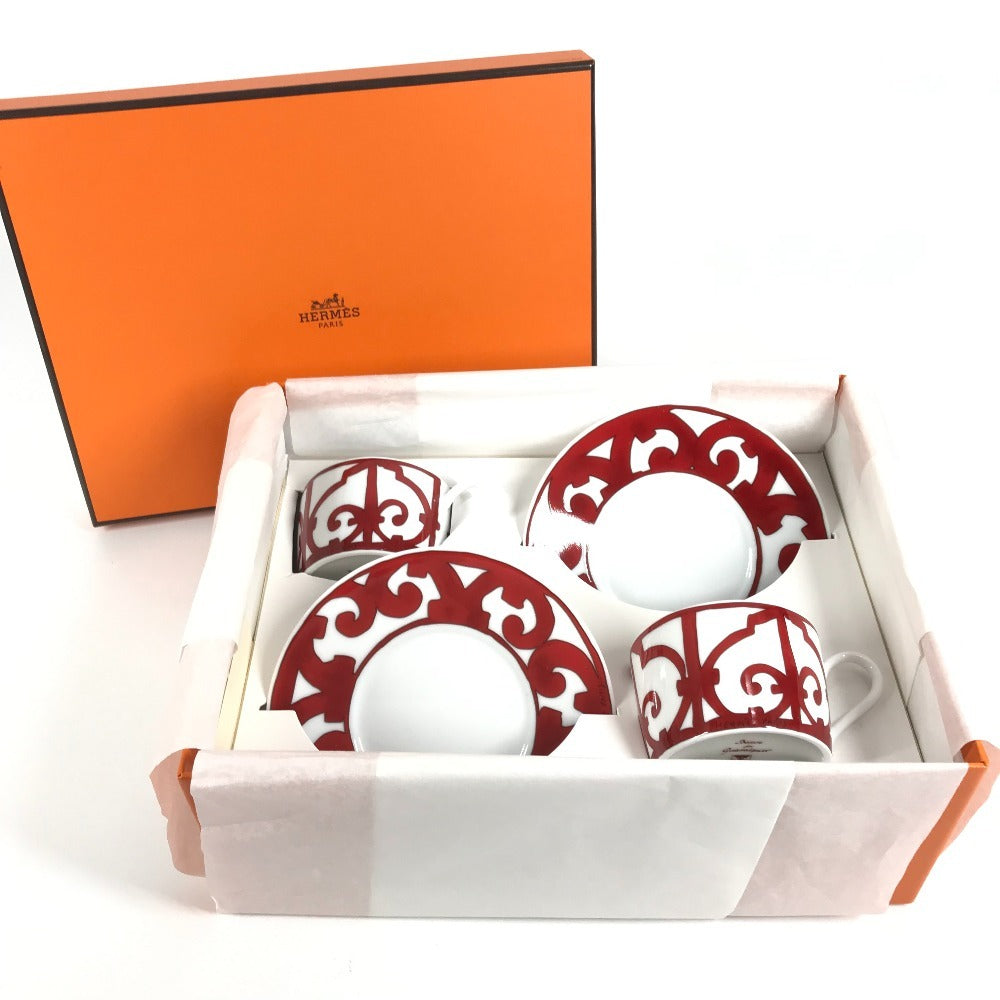 HERMES Guadalquivir tableware, cup and saucer set of 2, pair, plate, cup, mug, coffee cup, tea cup, ceramic, women's, white.