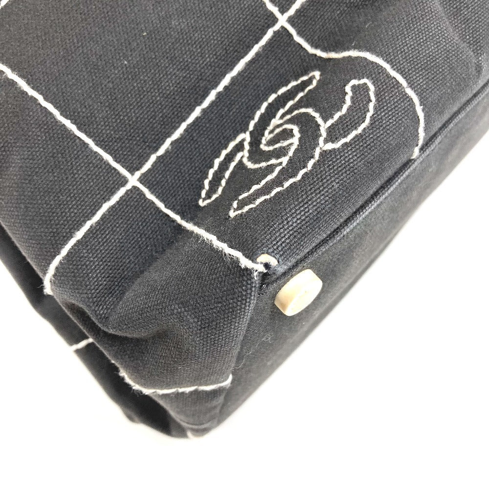 CHANEL バイカラー CC ココマーク ロゴ カバン トートバッグ 肩掛け ハンドバッグ ショルダーバッグ キャンバス ユニセックス ブラック