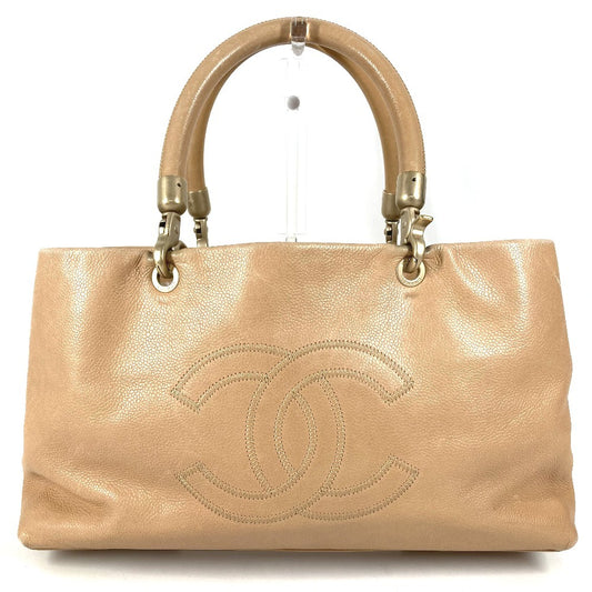 CHANEL CC ココマーク ロゴ カバン トートバッグ 肩掛け ハンドバッグ ショルダーバッグ キャビアスキン ユニセックス ベージュ
