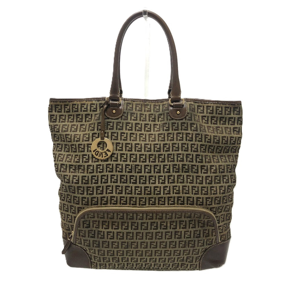 FENDI Zucchino Bag Tote Bag Handbag Shoulder Bag Canvas/Leather Unisex Beige