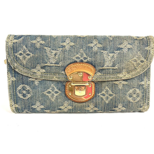 LOUIS VUITTON M95511 モノグラムデニム ポルト フォイユ アメリア ロングウォレット 3つ折り 長財布 モノグラムデニムキャンバス ブルー
