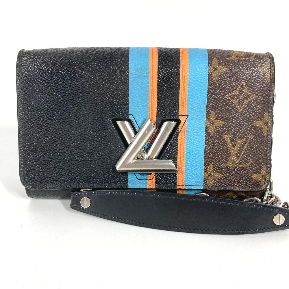 HERMES Monogram Stripe Portefeuille Twist Monogram Wallet Chain Wallet Shoulder Bag Long Wallet Monogram Canvas Unisex Brown