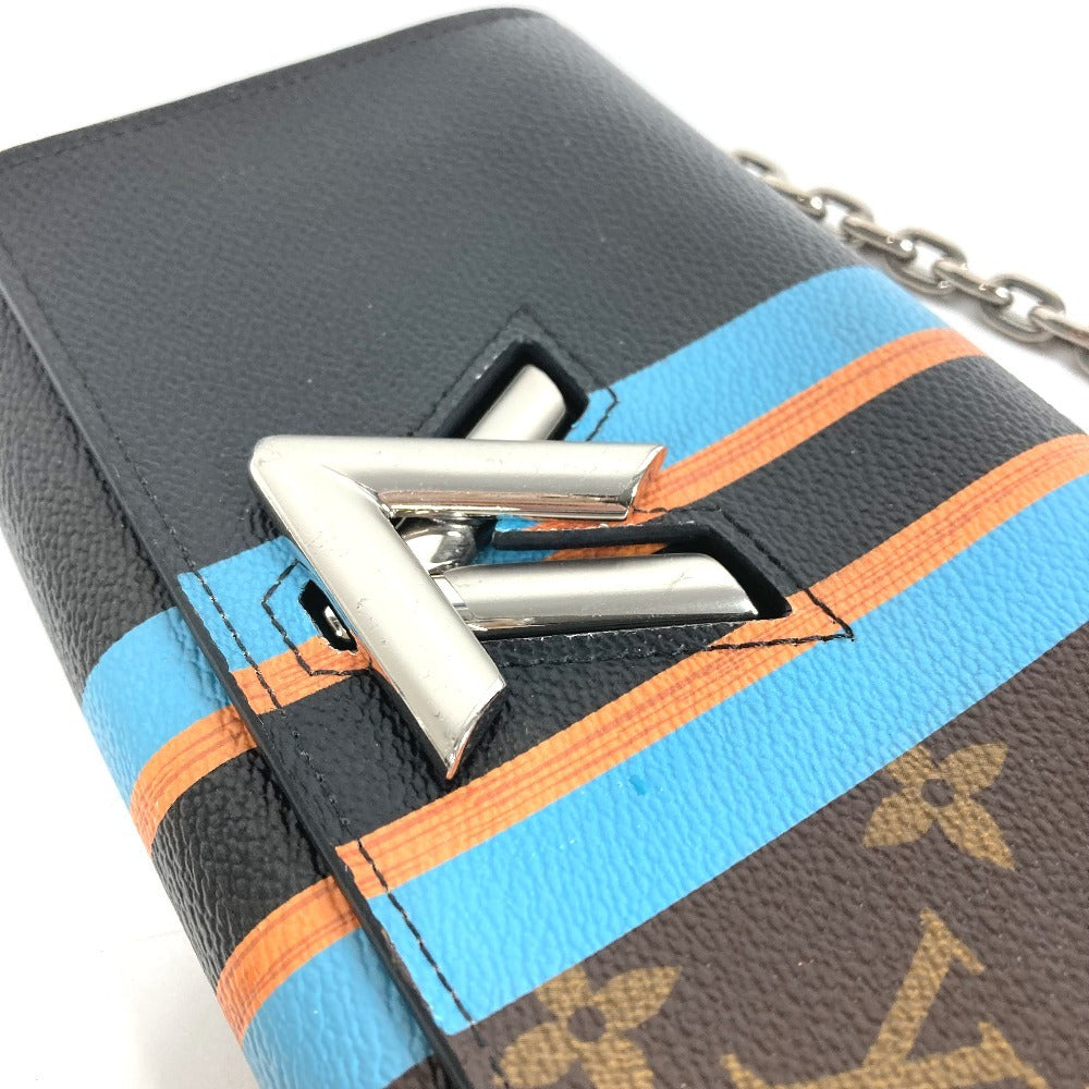 HERMES Monogram Stripe Portefeuille Twist Monogram Wallet Chain Wallet Shoulder Bag Long Wallet Monogram Canvas Unisex Brown