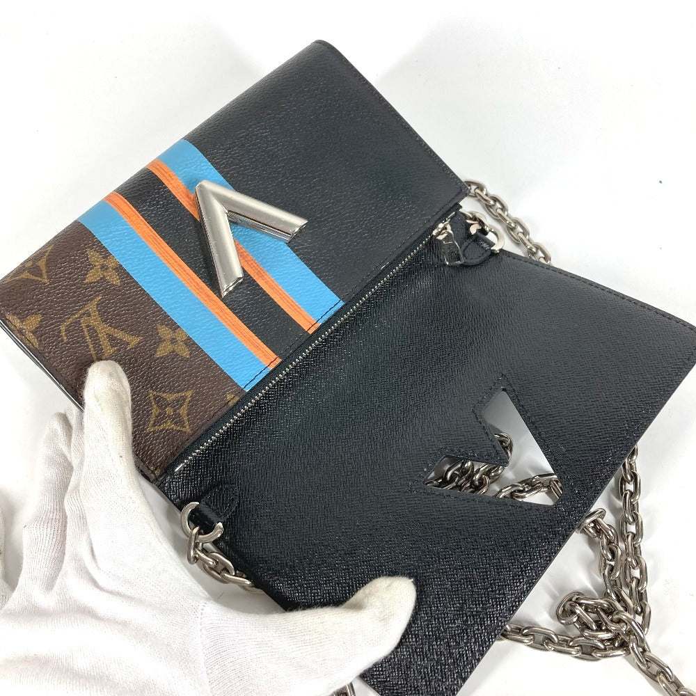 HERMES Monogram Stripe Portefeuille Twist Monogram Wallet Chain Wallet Shoulder Bag Long Wallet Monogram Canvas Unisex Brown