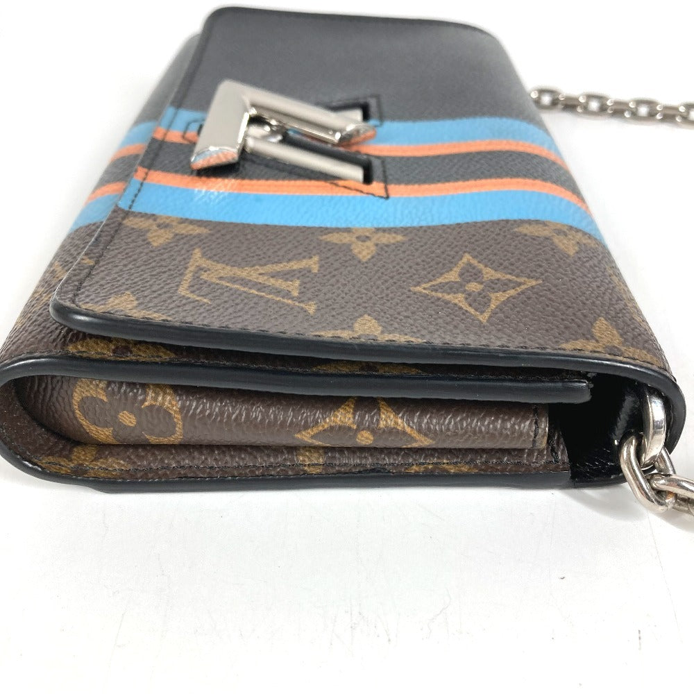 HERMES Monogram Stripe Portefeuille Twist Monogram Wallet Chain Wallet Shoulder Bag Long Wallet Monogram Canvas Unisex Brown