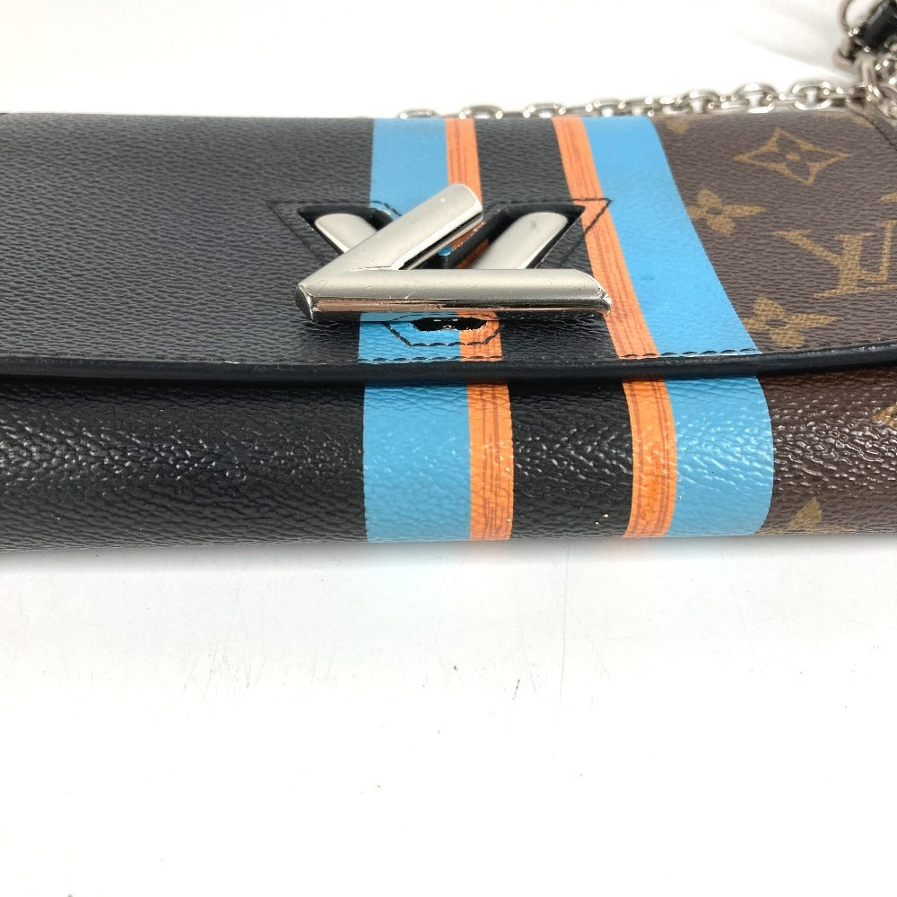 HERMES Monogram Stripe Portefeuille Twist Monogram Wallet Chain Wallet Shoulder Bag Long Wallet Monogram Canvas Unisex Brown