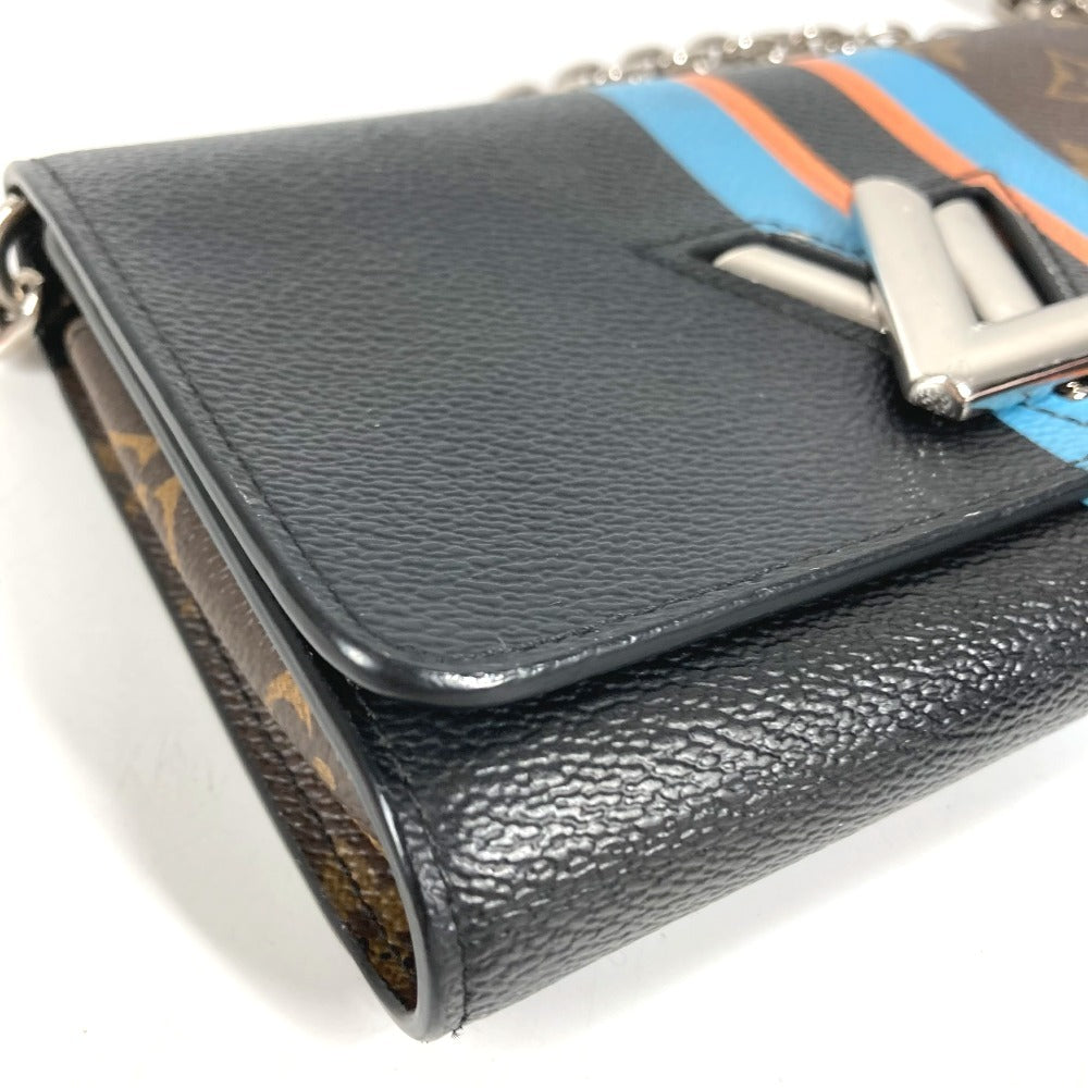 HERMES Monogram Stripe Portefeuille Twist Monogram Wallet Chain Wallet Shoulder Bag Long Wallet Monogram Canvas Unisex Brown