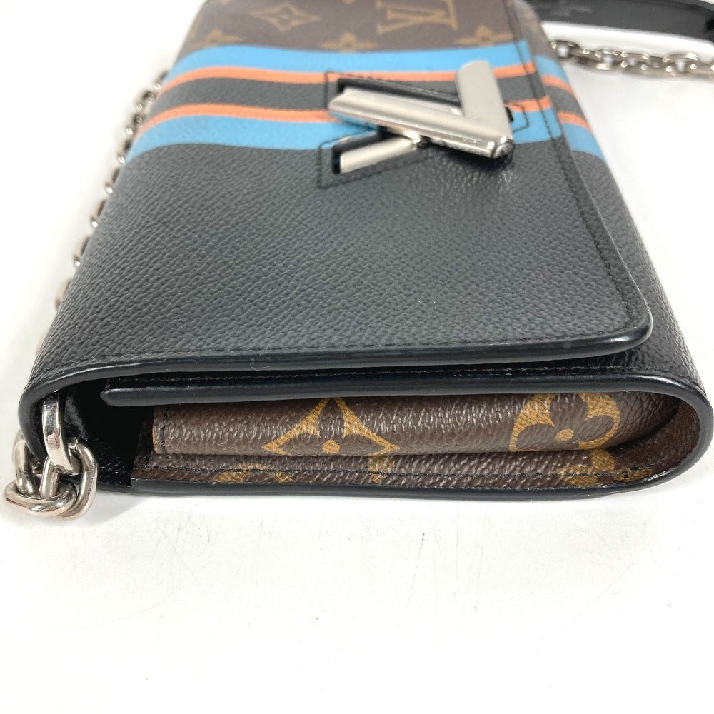 HERMES Monogram Stripe Portefeuille Twist Monogram Wallet Chain Wallet Shoulder Bag Long Wallet Monogram Canvas Unisex Brown
