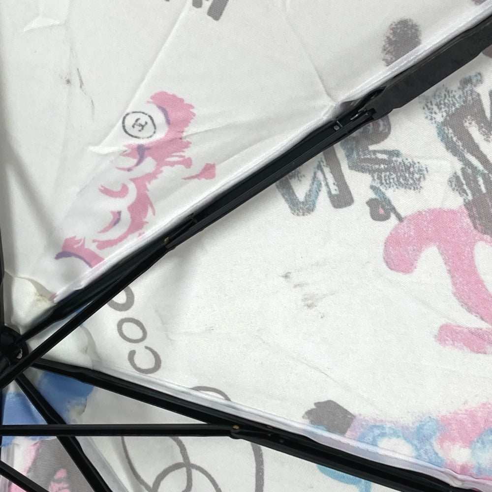 CHANEL CC ココマーク 総柄 折り畳み傘 アンブレラ 傘 ポリエステル ユニセックス ホワイト