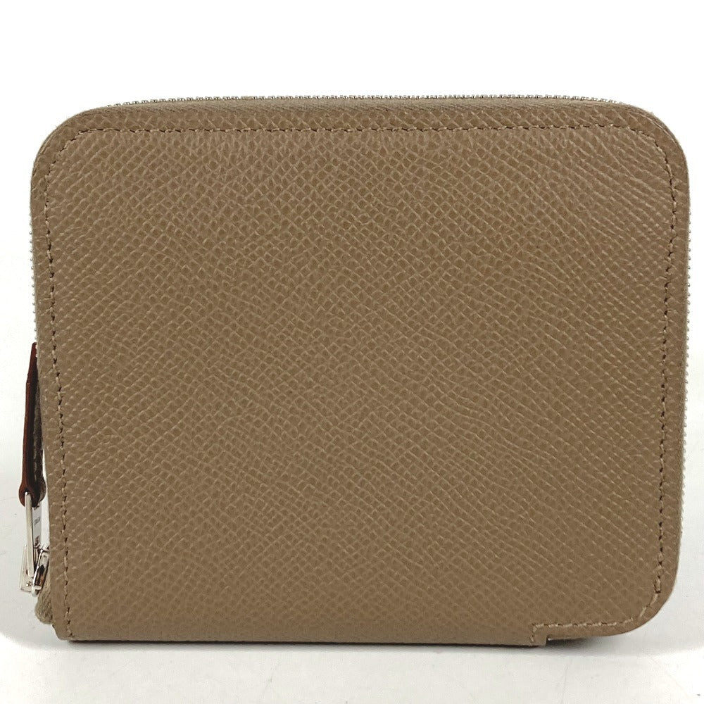 HERMES Azap Compact Silk'In Wallet Coin Purse Wallet Round Zipper Coin Case Epsom Unisex Etoupe Grey
