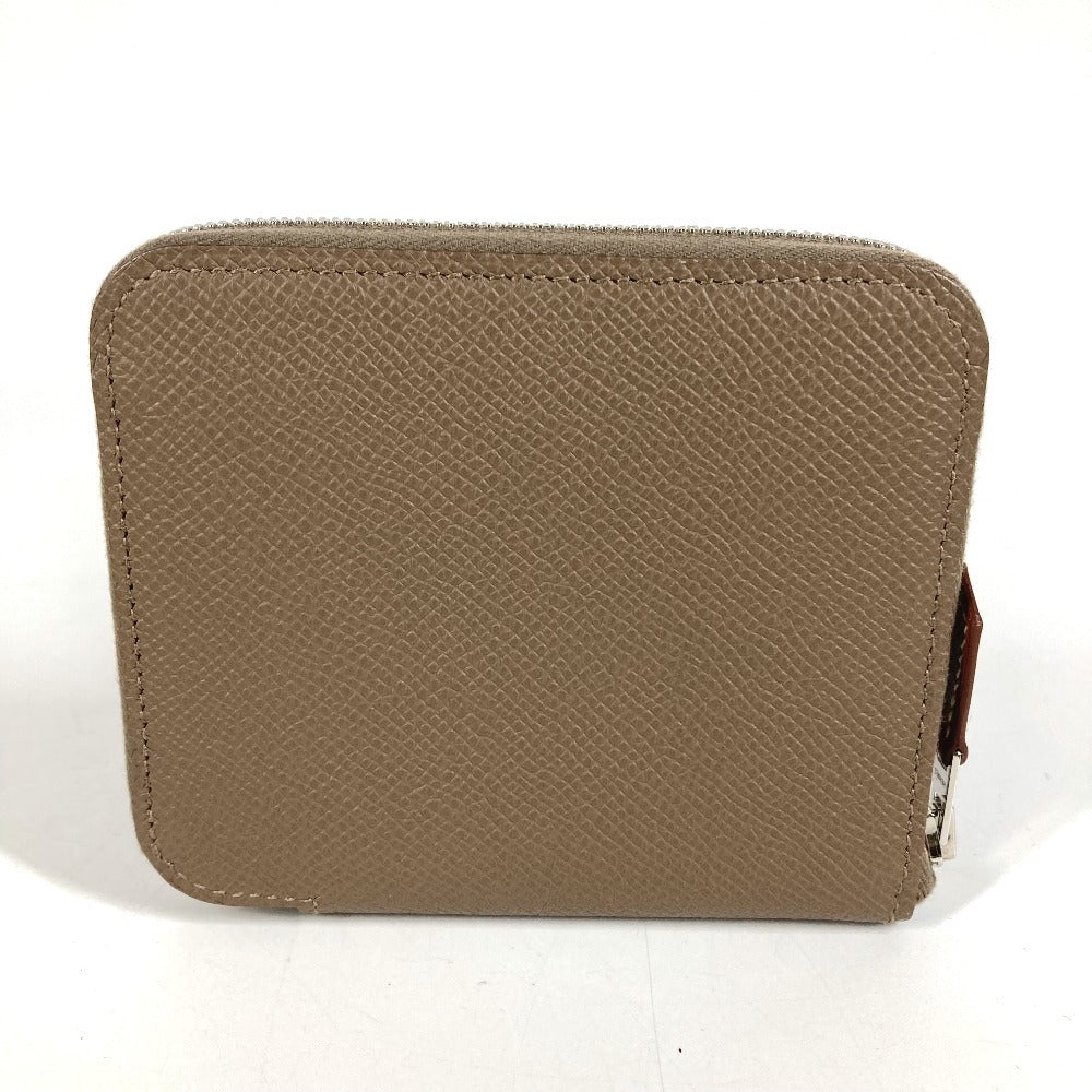 HERMES Azap Compact Silk'In Wallet Coin Purse Wallet Round Zipper Coin Case Epsom Unisex Etoupe Grey