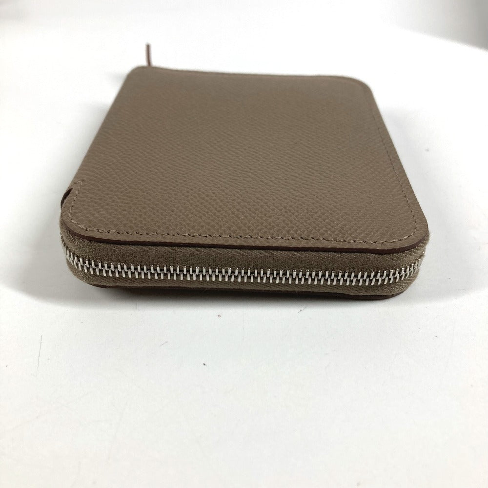 HERMES Azap Compact Silk'In Wallet Coin Purse Wallet Round Zipper Coin Case Epsom Unisex Etoupe Grey