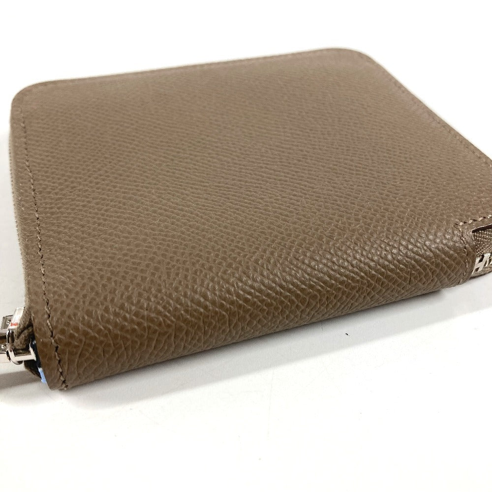 HERMES Azap Compact Silk'In Wallet Coin Purse Wallet Round Zipper Coin Case Epsom Unisex Etoupe Grey