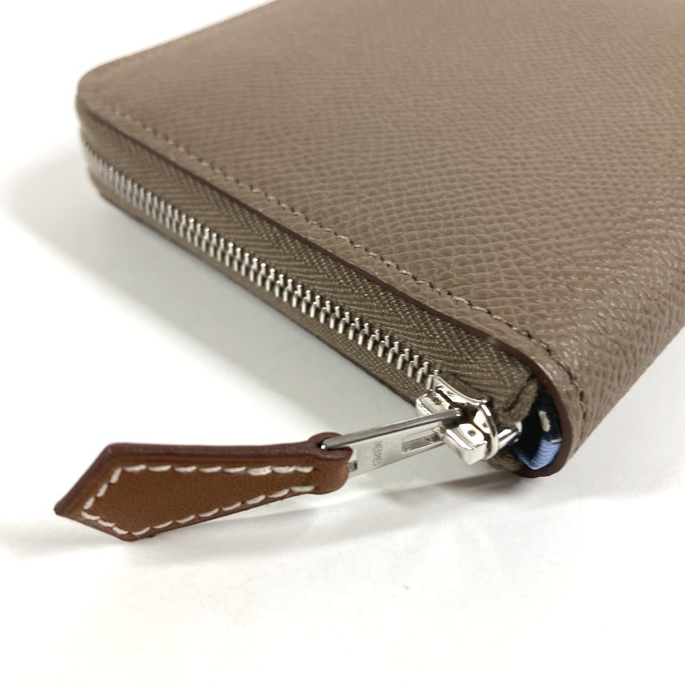 HERMES Azap Compact Silk'In Wallet Coin Purse Wallet Round Zipper Coin Case Epsom Unisex Etoupe Grey