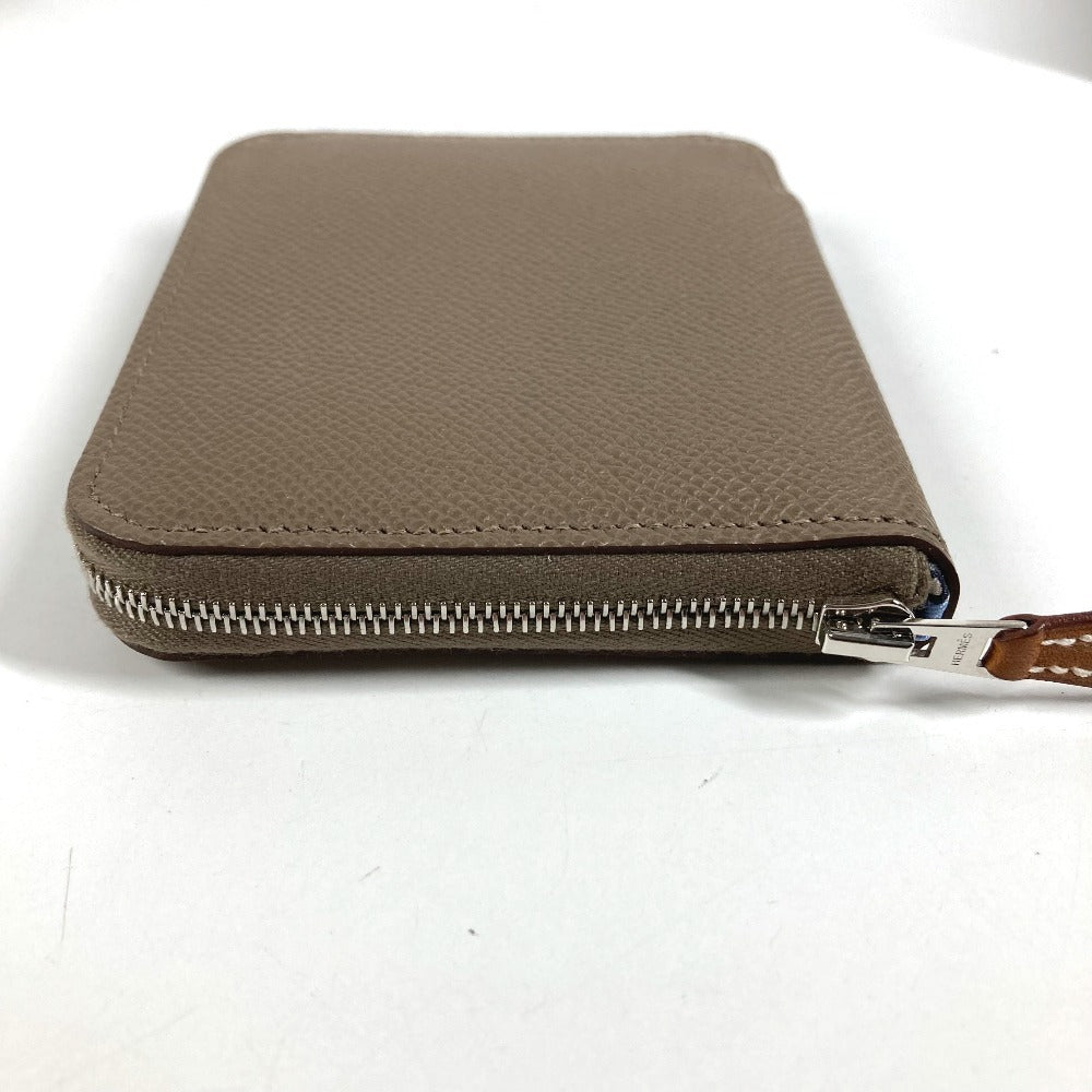 HERMES Azap Compact Silk'In Wallet Coin Purse Wallet Round Zipper Coin Case Epsom Unisex Etoupe Grey