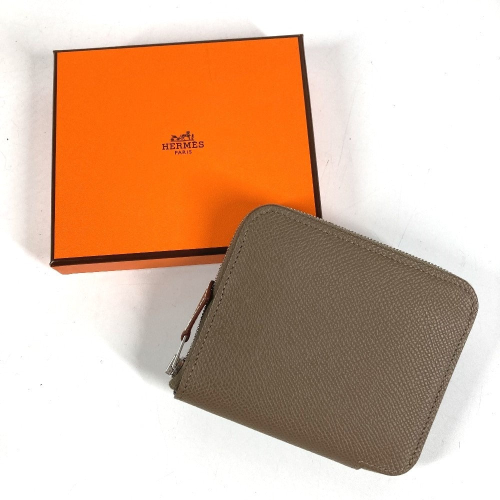 HERMES Azap Compact Silk'In Wallet Coin Purse Wallet Round Zipper Coin Case Epsom Unisex Etoupe Grey