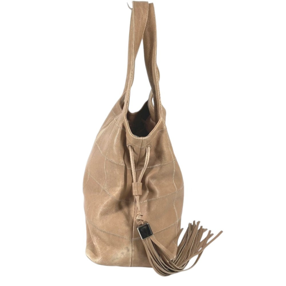 CHANEL Chocolate Bar Logo Fringe Tassel Shoulder Bag for Women, Beige