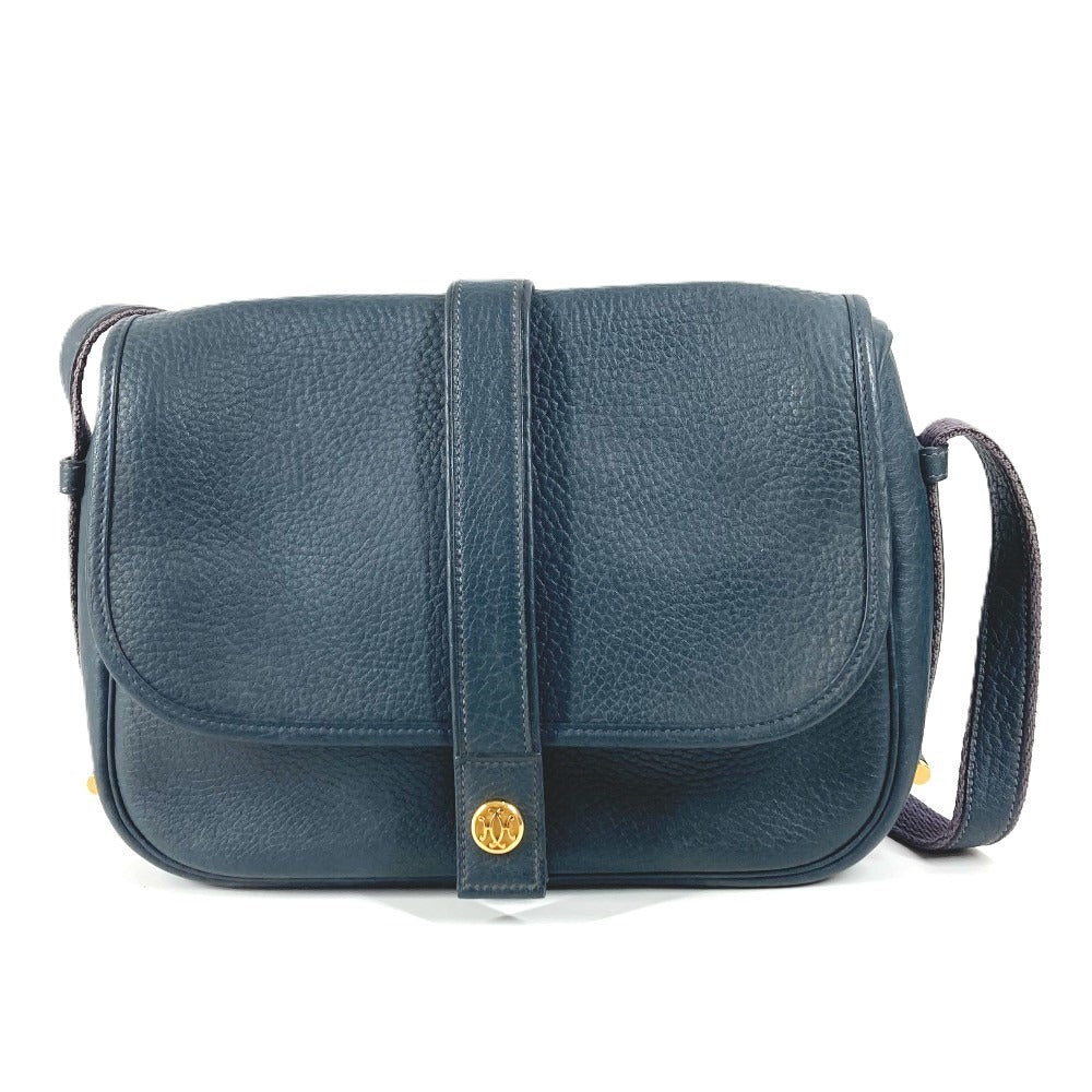 HERMES Logo Noumea Bag Shoulder Bag Handbag Drawstring Shoulder Bag Leather Unisex Navy