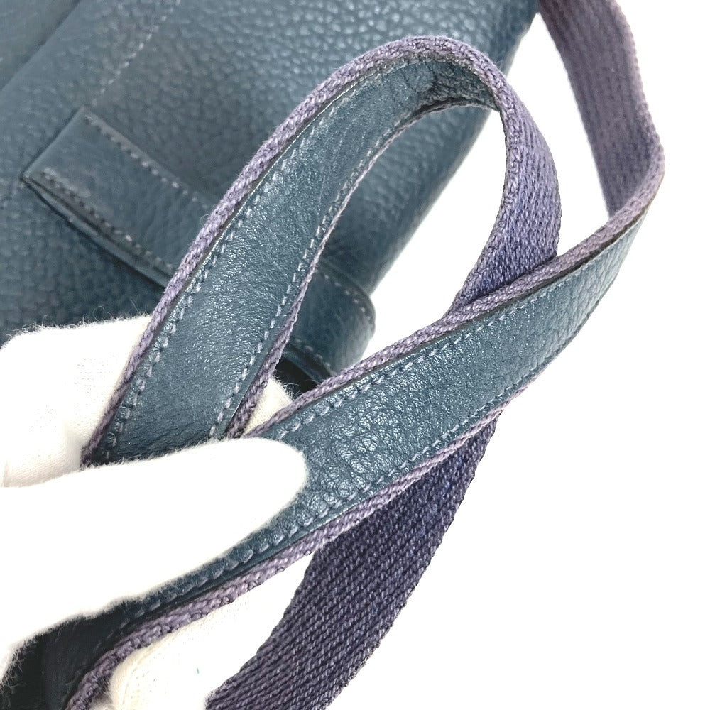 HERMES Logo Noumea Bag Shoulder Bag Handbag Drawstring Shoulder Bag Leather Unisex Navy