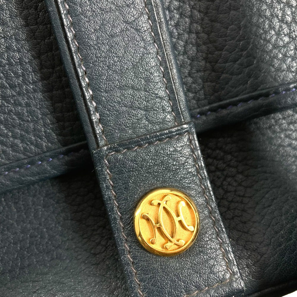 HERMES Logo Noumea Bag Shoulder Bag Handbag Drawstring Shoulder Bag Leather Unisex Navy