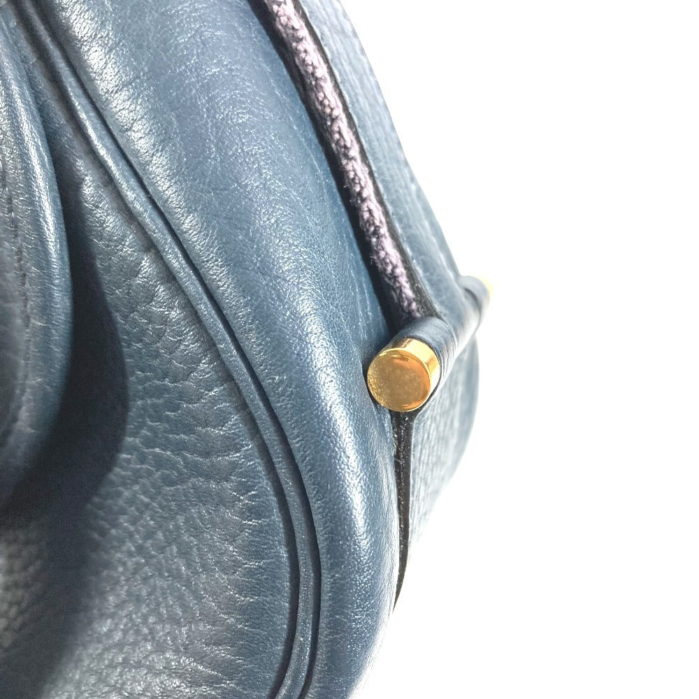 HERMES Logo Noumea Bag Shoulder Bag Handbag Drawstring Shoulder Bag Leather Unisex Navy