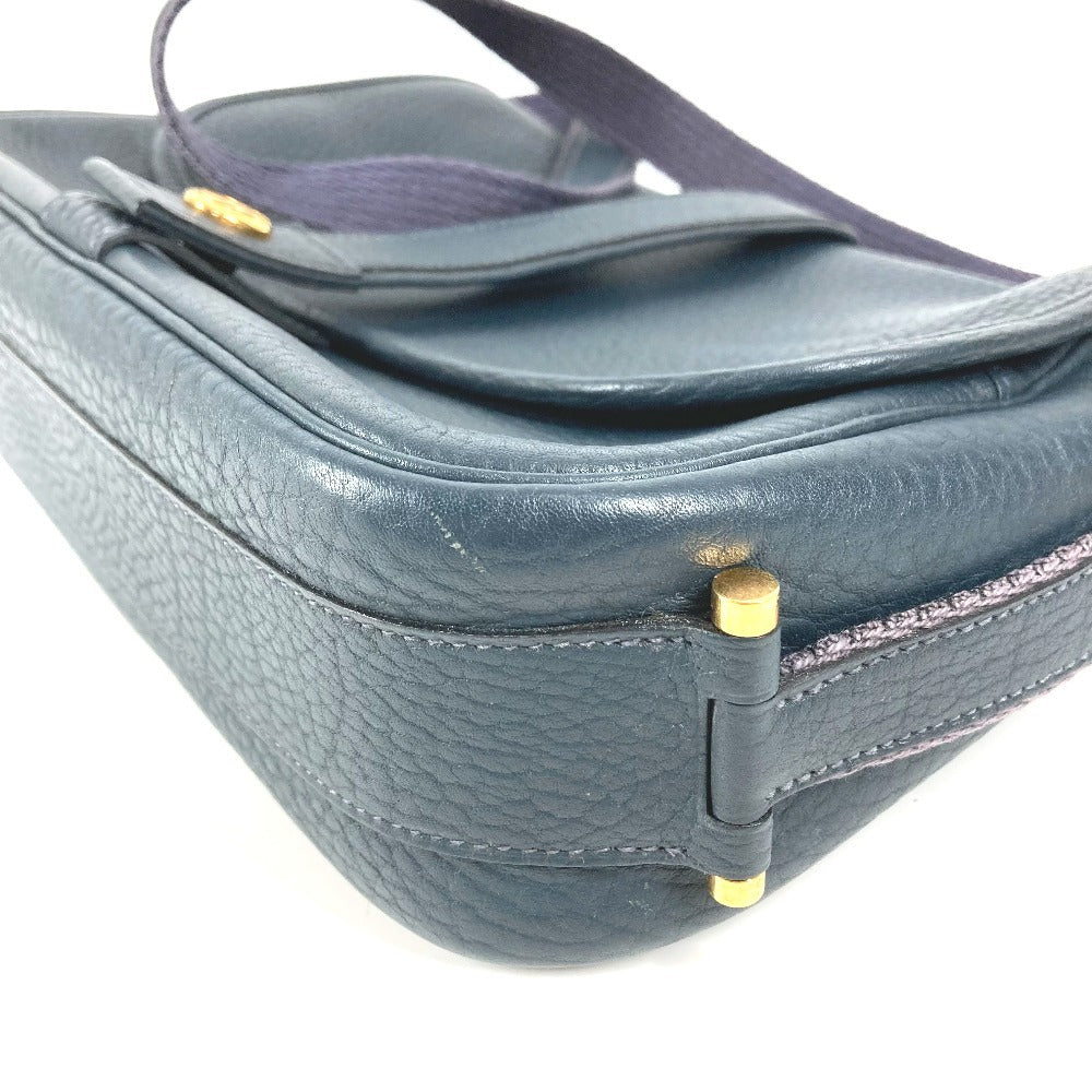 HERMES Logo Noumea Bag Shoulder Bag Handbag Drawstring Shoulder Bag Leather Unisex Navy