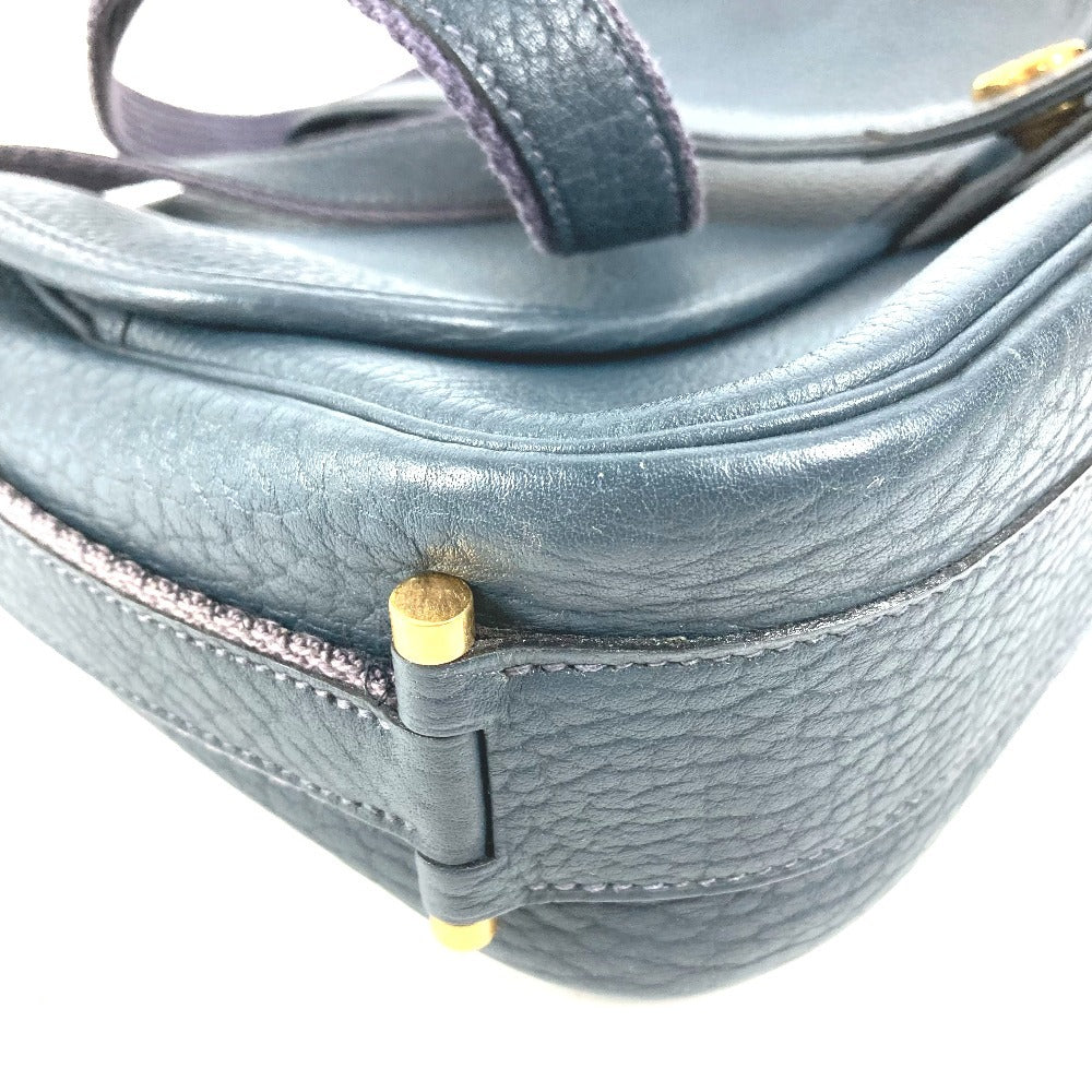 HERMES Logo Noumea Bag Shoulder Bag Handbag Drawstring Shoulder Bag Leather Unisex Navy