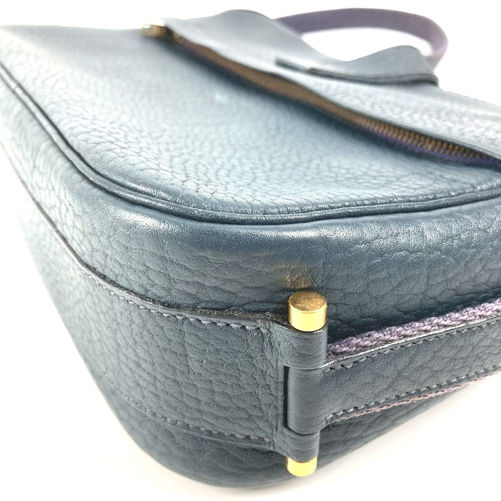 HERMES Logo Noumea Bag Shoulder Bag Handbag Drawstring Shoulder Bag Leather Unisex Navy