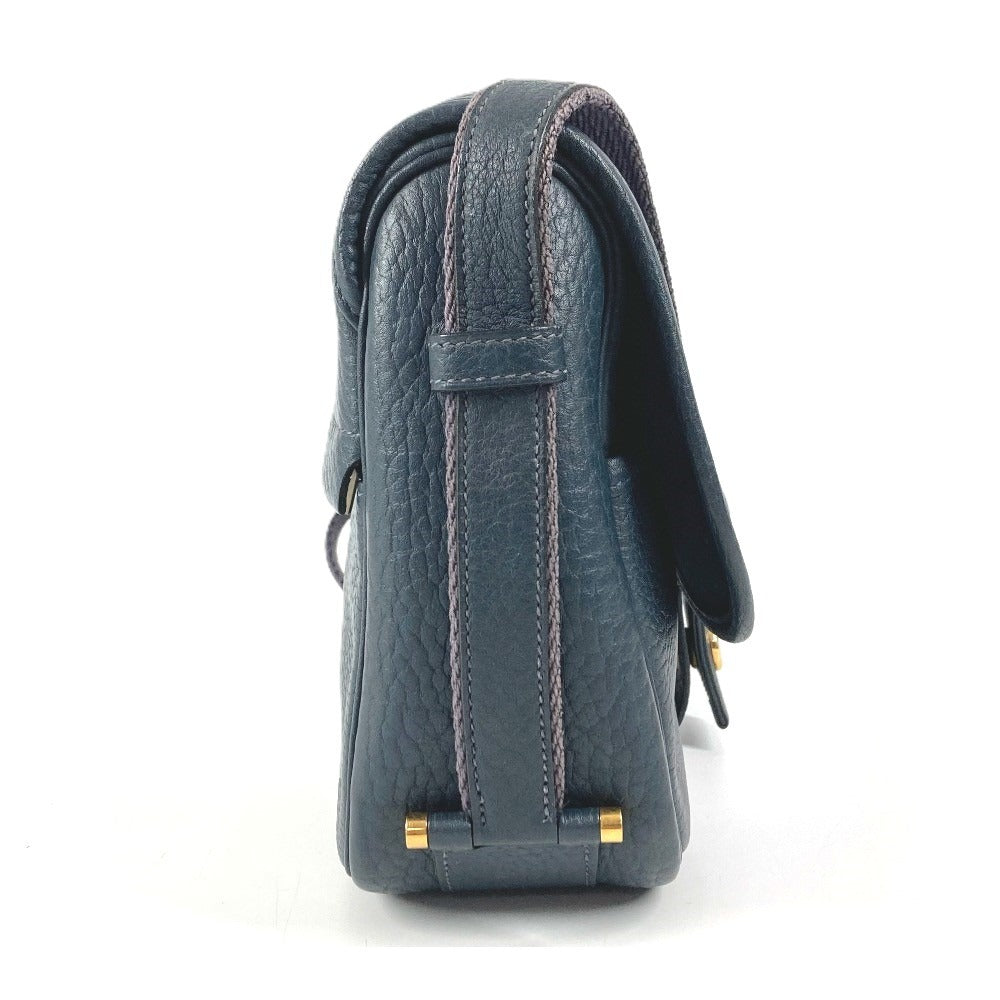 HERMES Logo Noumea Bag Shoulder Bag Handbag Drawstring Shoulder Bag Leather Unisex Navy