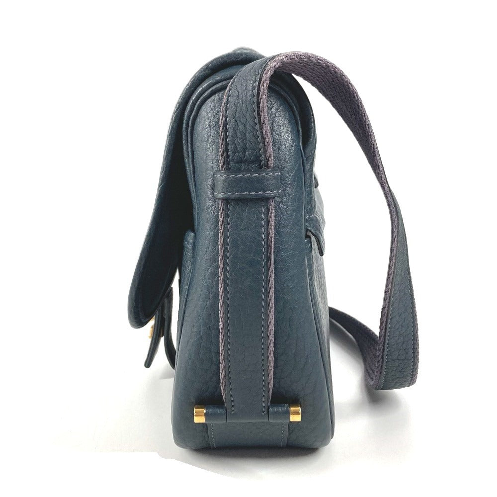 HERMES Logo Noumea Bag Shoulder Bag Handbag Drawstring Shoulder Bag Leather Unisex Navy