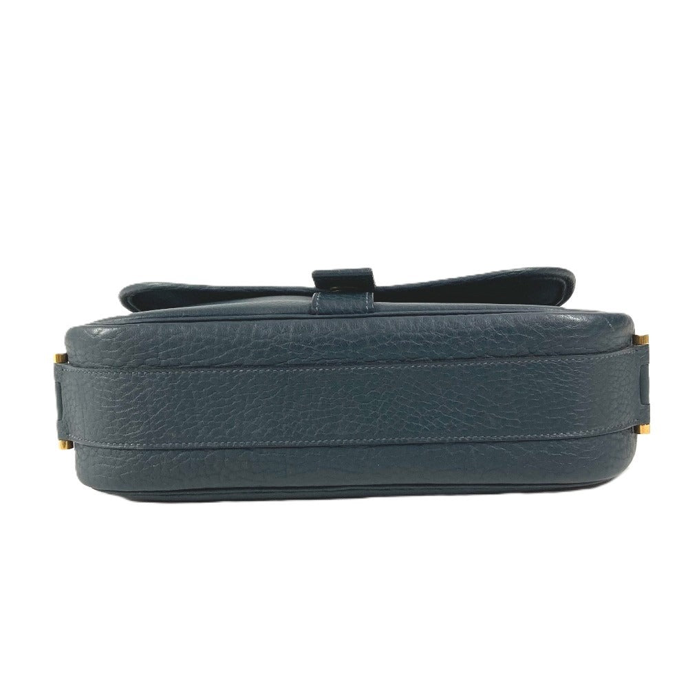 HERMES Logo Noumea Bag Shoulder Bag Handbag Drawstring Shoulder Bag Leather Unisex Navy