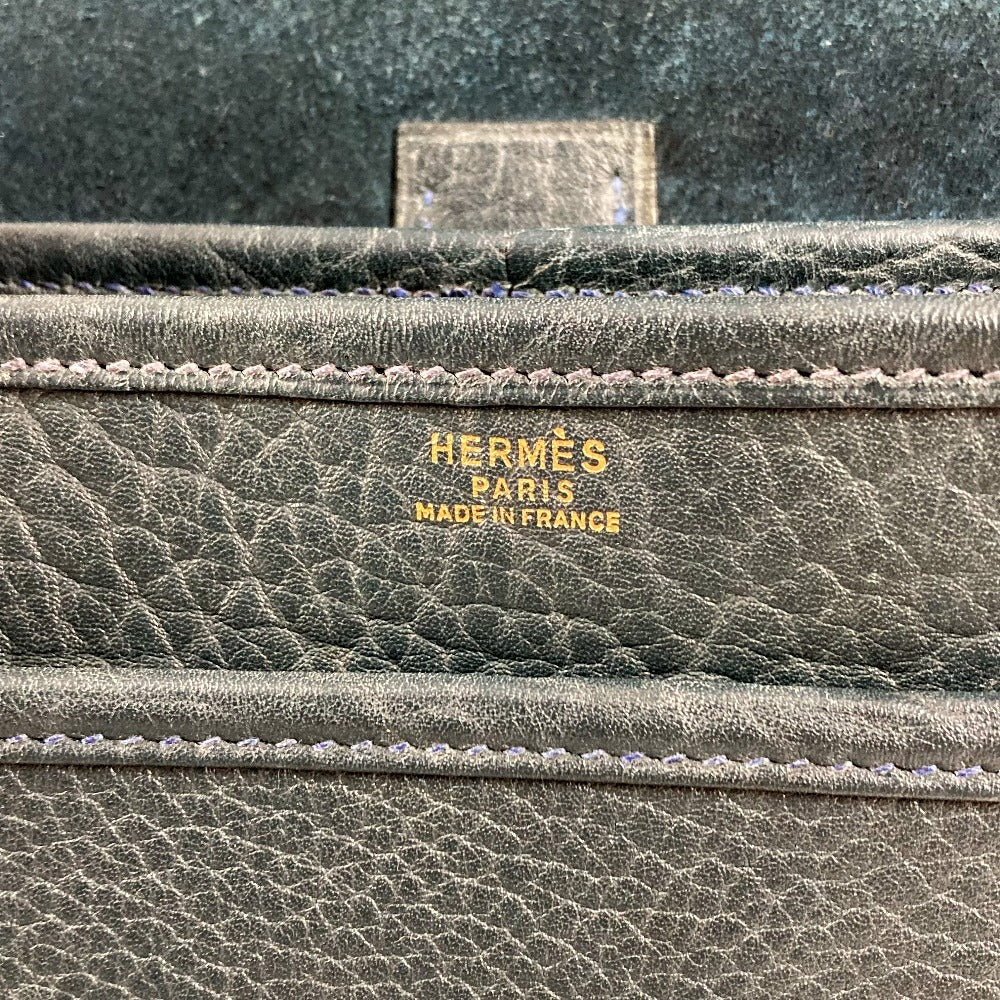 HERMES Logo Noumea Bag Shoulder Bag Handbag Drawstring Shoulder Bag Leather Unisex Navy