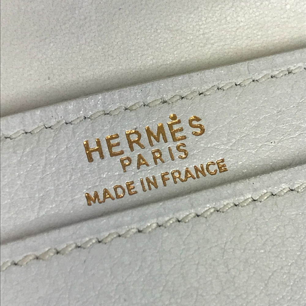 HERMES ヴィンテージ メドール ポーチ フラップ カバン クラッチバッグ レザー ユニセックス ホワイト×ネイビー