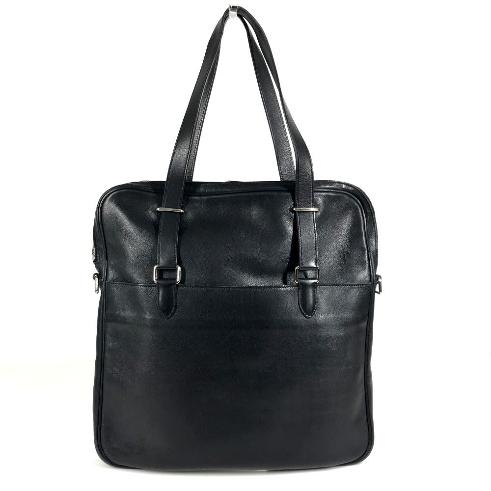 HERMES Vintage Logo Handbag Tote Bag Shoulder Bag Business Bag Document Bag Leather Unisex Black