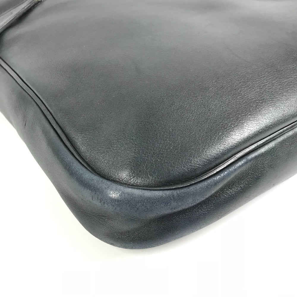 HERMES Vintage Logo Handbag Tote Bag Shoulder Bag Business Bag Document Bag Leather Unisex Black