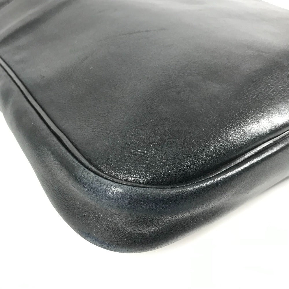 HERMES Vintage Logo Handbag Tote Bag Shoulder Bag Business Bag Document Bag Leather Unisex Black