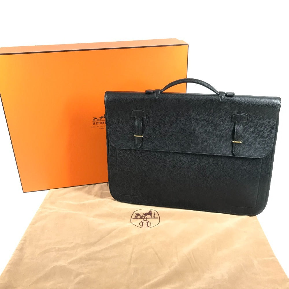 HERMES Vintage Serviette Bag Tote Bag Document Bag Handbag Business Bag Leather Unisex Black