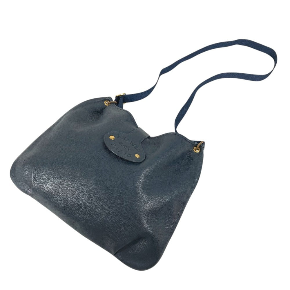 HERMES Vintage Rodeo de Logo Bag Crossbody Shoulder Bag Leather Unisex Navy