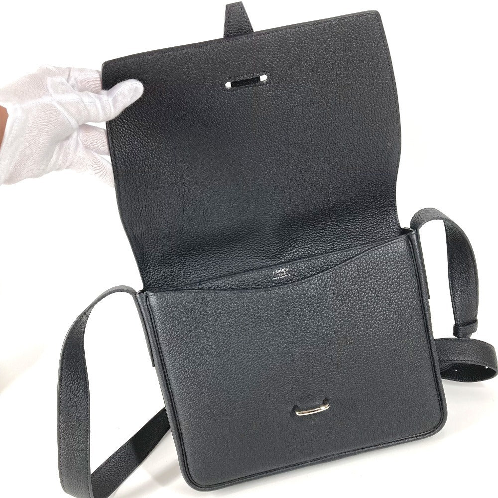 HERMES Steve Light Junior Crossbody Flap Bag Messenger Bag Shoulder Bag Togo Unisex Black