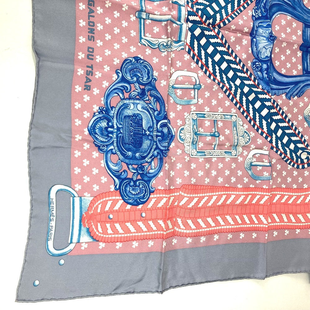 HERMES BOUCLES ET GALONS DU TSAR Tsar's Buckles and Braids Carre 90 Carre 90 Carre Wash Scarf Silk Unisex Pink