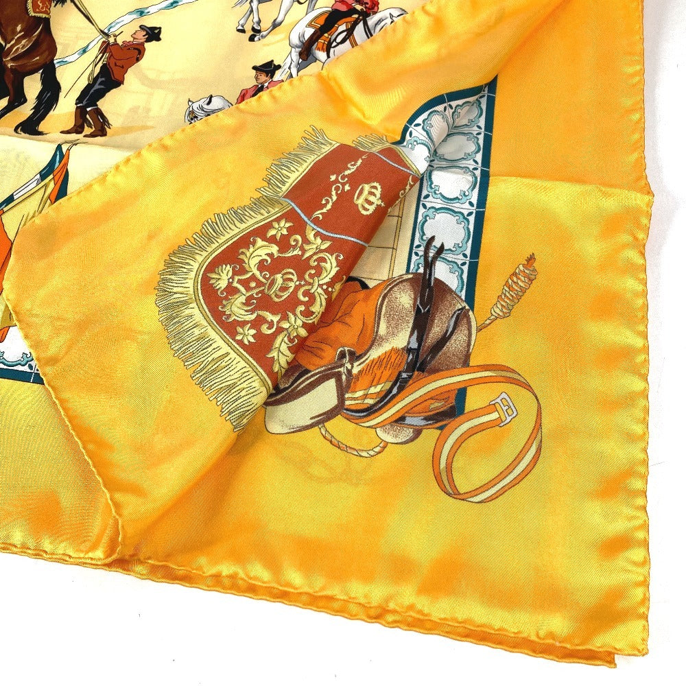 HERMES Real Escuela Andaluza Del Arte Ecuestre Royal Andalusian School of Equestrian Art Carre 90 Scarf Silk Unisex Orange
