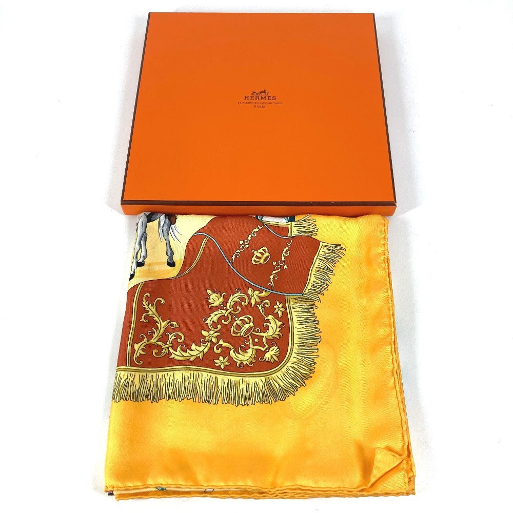 HERMES Real Escuela Andaluza Del Arte Ecuestre Royal Andalusian School of Equestrian Art Carre 90 Scarf Silk Unisex Orange