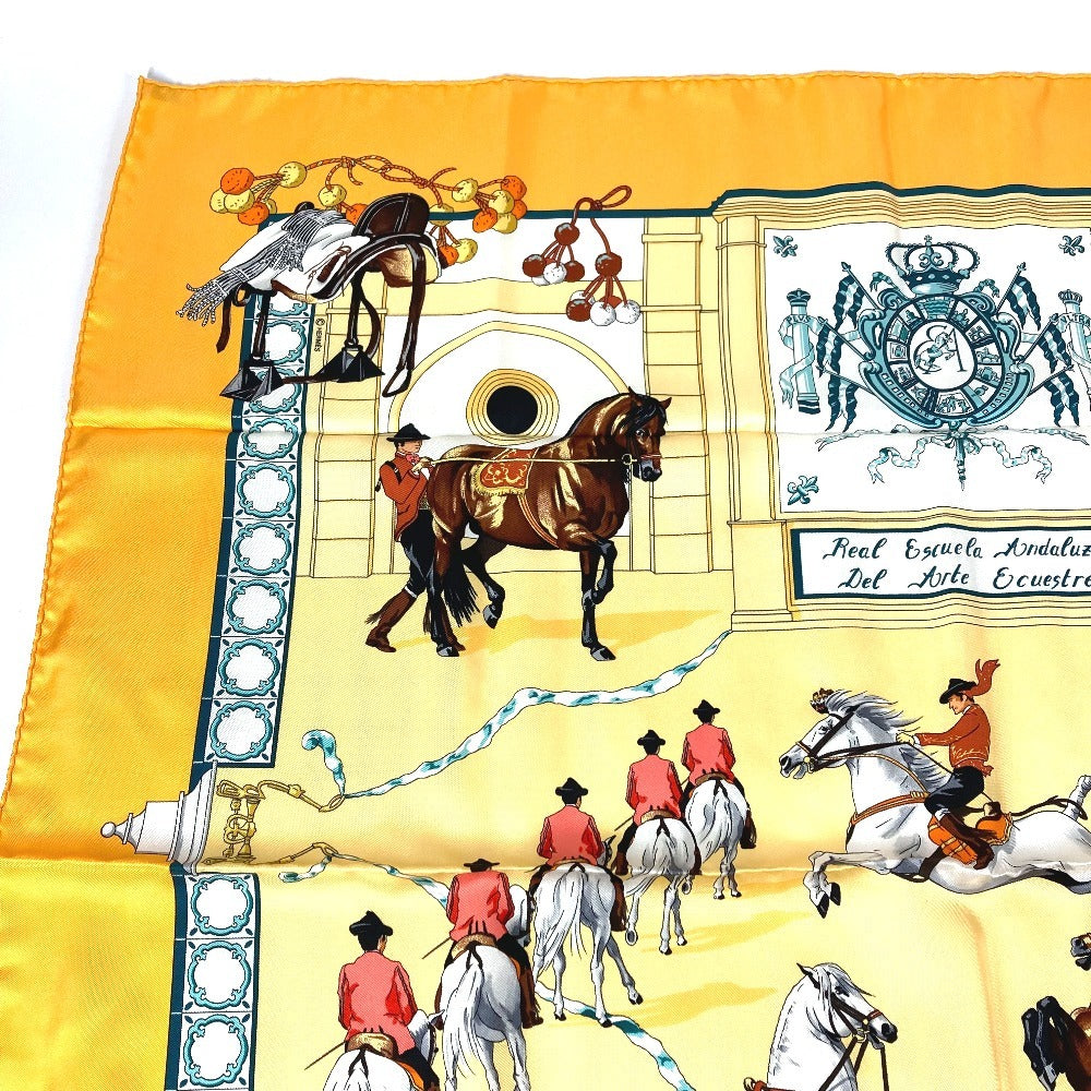 HERMES Real Escuela Andaluza Del Arte Ecuestre Royal Andalusian School of Equestrian Art Carre 90 Scarf Silk Unisex Orange