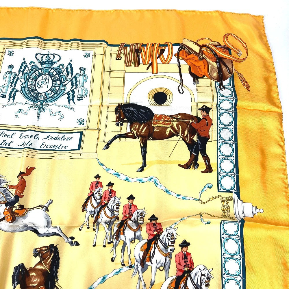 HERMES Real Escuela Andaluza Del Arte Ecuestre Royal Andalusian School of Equestrian Art Carre 90 Scarf Silk Unisex Orange