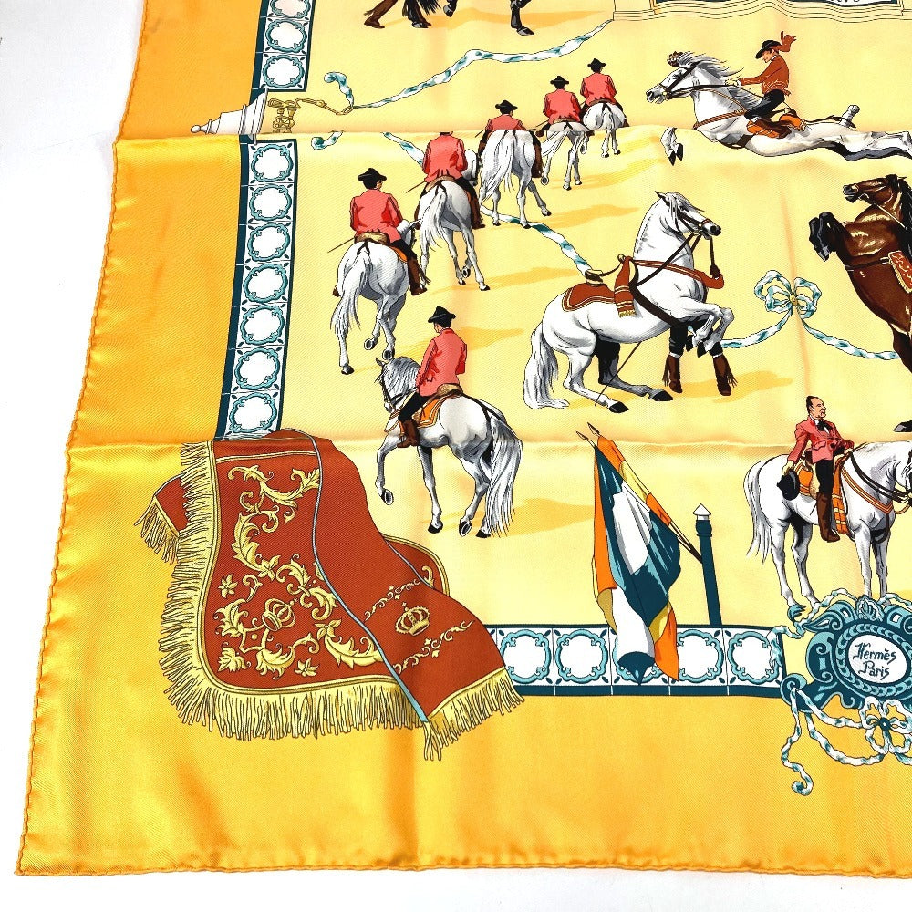 HERMES Real Escuela Andaluza Del Arte Ecuestre Royal Andalusian School of Equestrian Art Carre 90 Scarf Silk Unisex Orange