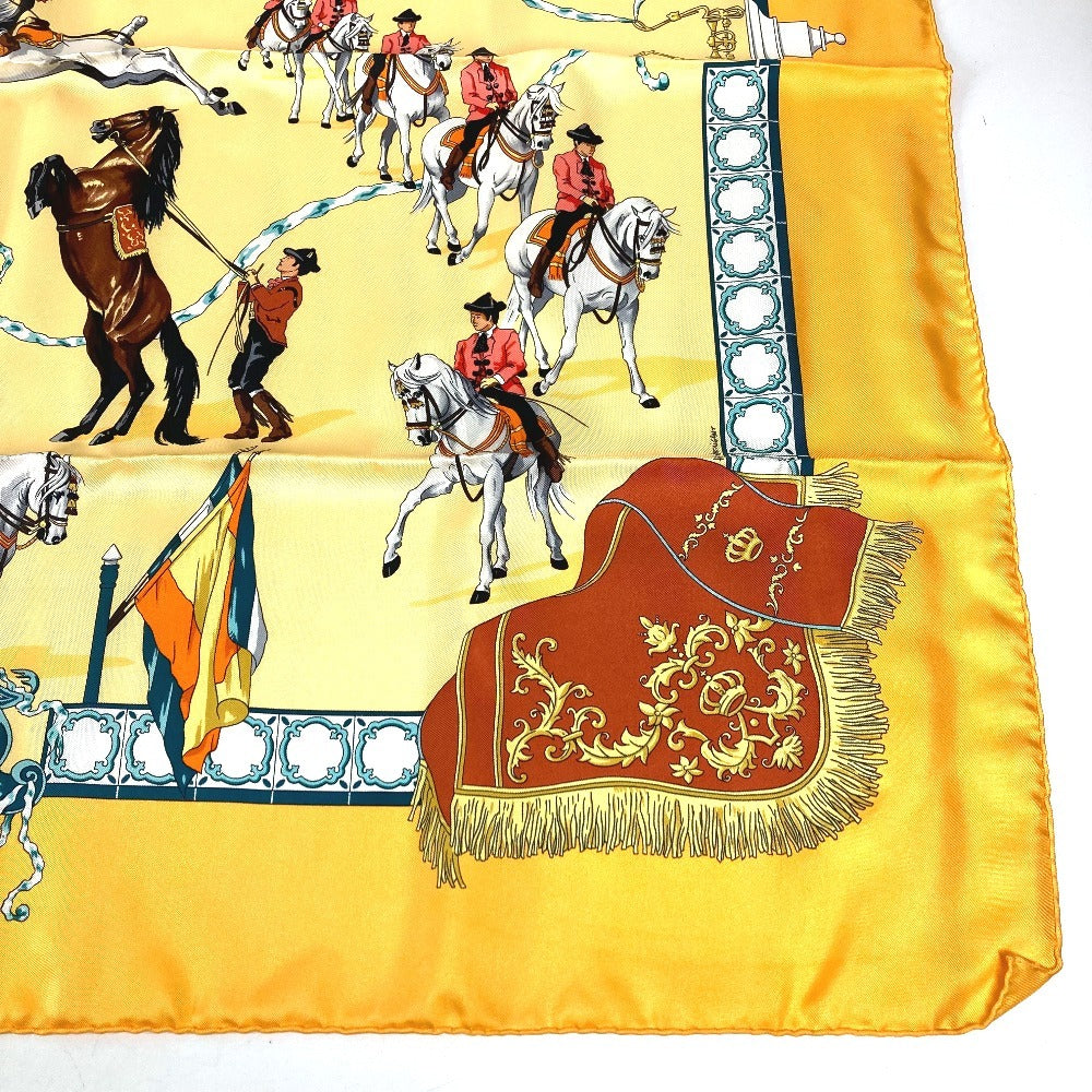 HERMES Real Escuela Andaluza Del Arte Ecuestre Royal Andalusian School of Equestrian Art Carre 90 Scarf Silk Unisex Orange